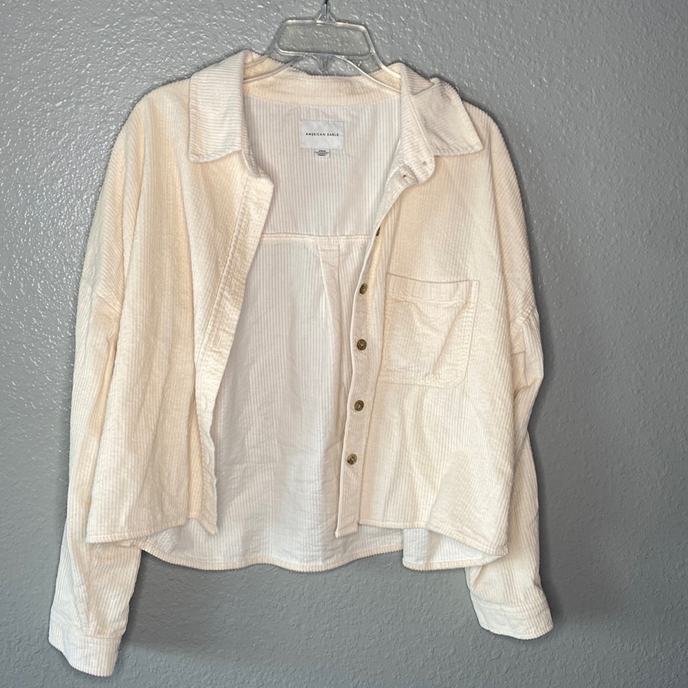 American Eagle Crème Corduroy Shacket